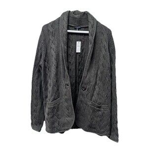 NWT Olive Green 1 Button Fisherman's Cardigan Knit Women Sz M Faux Leather Trim